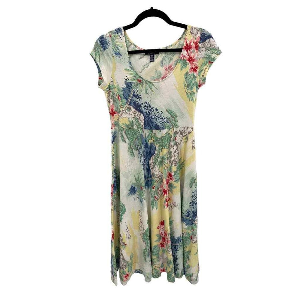 CHAPS T-Shirt Dress Womens Small Muticolor Tropical Print Cotton Cap Sleeve